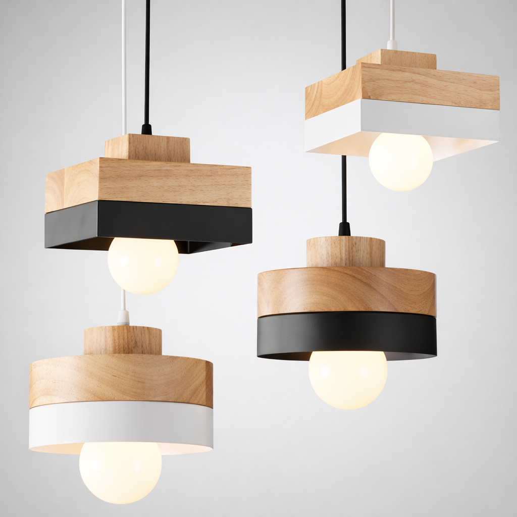Modern Wood & Metal Pendant Cluster